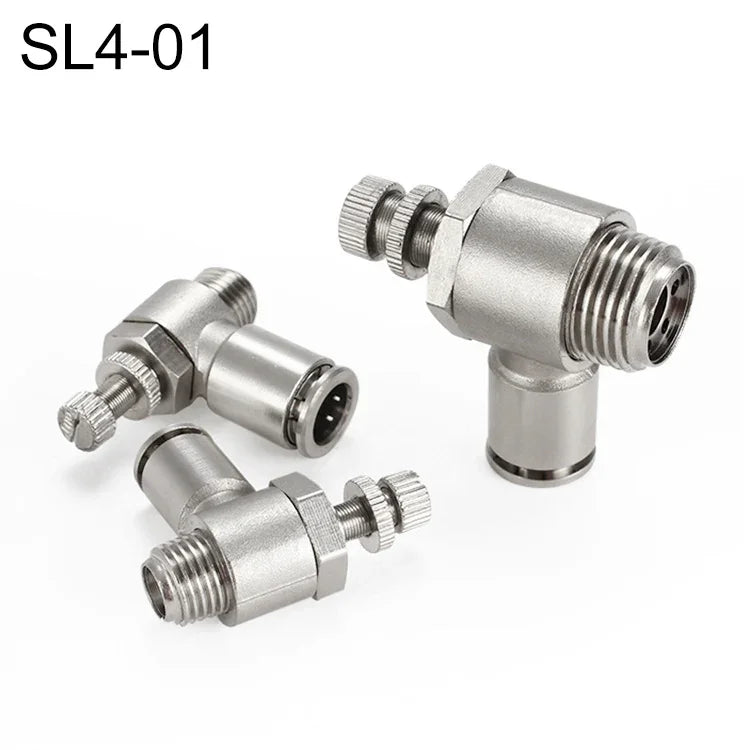 LAIZE ニッケルメッキ銅製オスねじスロットルバルブ空気圧コネクター、SL4-01、SL4-02、SL4-M5、SL6-01、SL6-02、SL6-03、SL6-04、SL6-M5、SL8-01、SL8-02、SL8-03、SL8-04、SL10-01、SL10-02、SL10-03、SL10-04、SL12-02、SL12-03、SL12-04