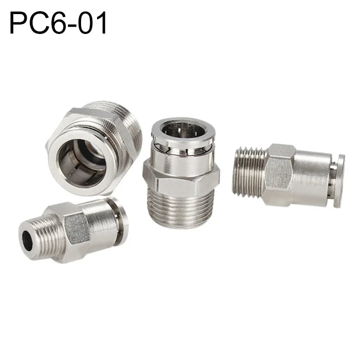 LAIZE ニッケルメッキ銅製オスねじストレート空気圧クイックコネクター、PC4-01、PC4-02、PC4-M5、PC6-01、PC6-02、PC6-03、PC6-04、PC6-M5、PC8-01、PC8-02、PC8-03、PC8-04、PC10-01、PC10-02、PC10-03、PC10-04、PC12-01、PC12-02、PC12-03、PC12-04、PC14-02