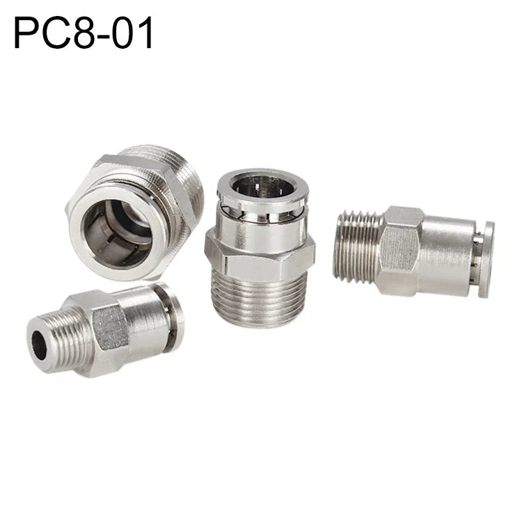 LAIZE ニッケルメッキ銅製オスねじストレート空気圧クイックコネクター、PC4-01、PC4-02、PC4-M5、PC6-01、PC6-02、PC6-03、PC6-04、PC6-M5、PC8-01、PC8-02、PC8-03、PC8-04、PC10-01、PC10-02、PC10-03、PC10-04、PC12-01、PC12-02、PC12-03、PC12-04、PC14-02