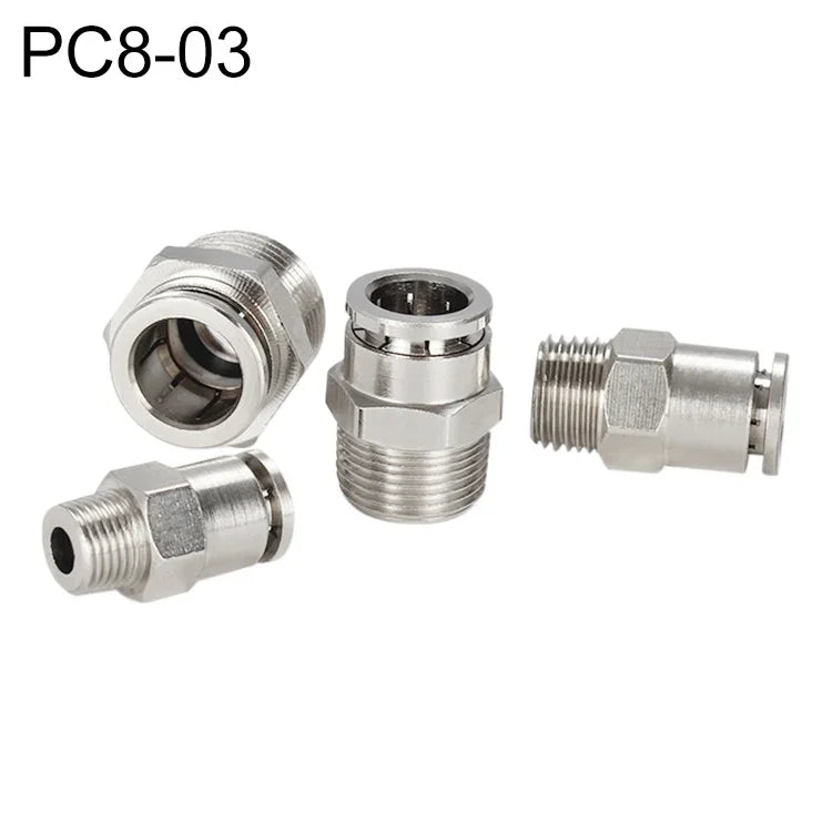 LAIZE ニッケルメッキ銅製オスねじストレート空気圧クイックコネクター、PC4-01、PC4-02、PC4-M5、PC6-01、PC6-02、PC6-03、PC6-04、PC6-M5、PC8-01、PC8-02、PC8-03、PC8-04、PC10-01、PC10-02、PC10-03、PC10-04、PC12-01、PC12-02、PC12-03、PC12-04、PC14-02