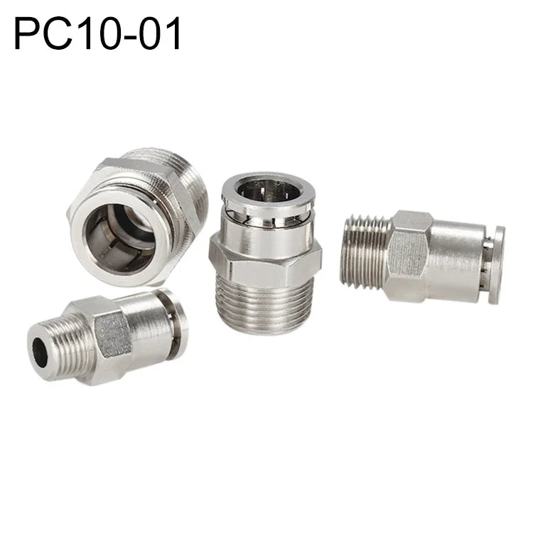 LAIZE ニッケルメッキ銅製オスねじストレート空気圧クイックコネクター、PC4-01、PC4-02、PC4-M5、PC6-01、PC6-02、PC6-03、PC6-04、PC6-M5、PC8-01、PC8-02、PC8-03、PC8-04、PC10-01、PC10-02、PC10-03、PC10-04、PC12-01、PC12-02、PC12-03、PC12-04、PC14-02