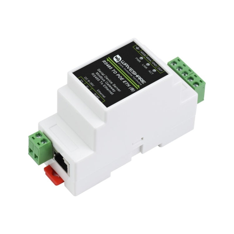 Waveshare DINレール RS485 から RJ45 シリアルサーバー POE機能付き, 23273
