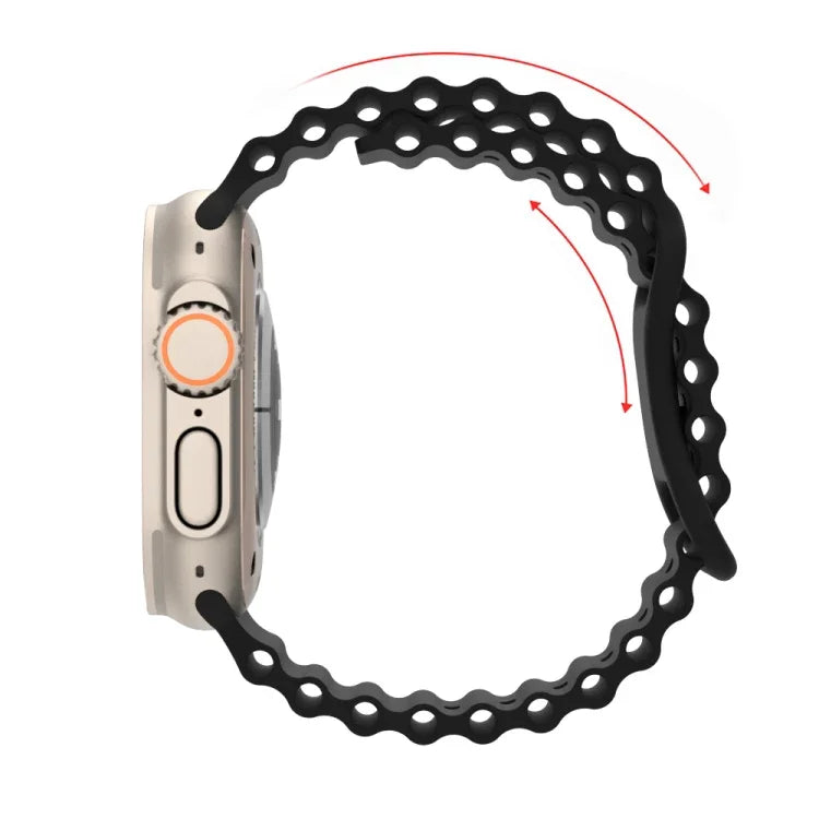 オーシャンスタイルシリコンウォッチバンド、Apple Watch Ultra 49mm / シリーズ8＆7 45mm / SE 2＆6＆SE＆5＆4 44mm / 3＆2＆1 42mm用、Apple Watch シリーズ8＆7 41mm / SE 2＆6＆SE＆5＆4 40mm / 3＆2＆1 38mm用