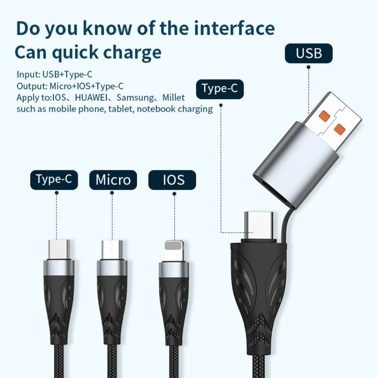 ADC-008 100W USB/Type-C から Type-C + 8ピン + マイクロUSB 二対三完全互換急速充電データケーブル、1.2m、2m