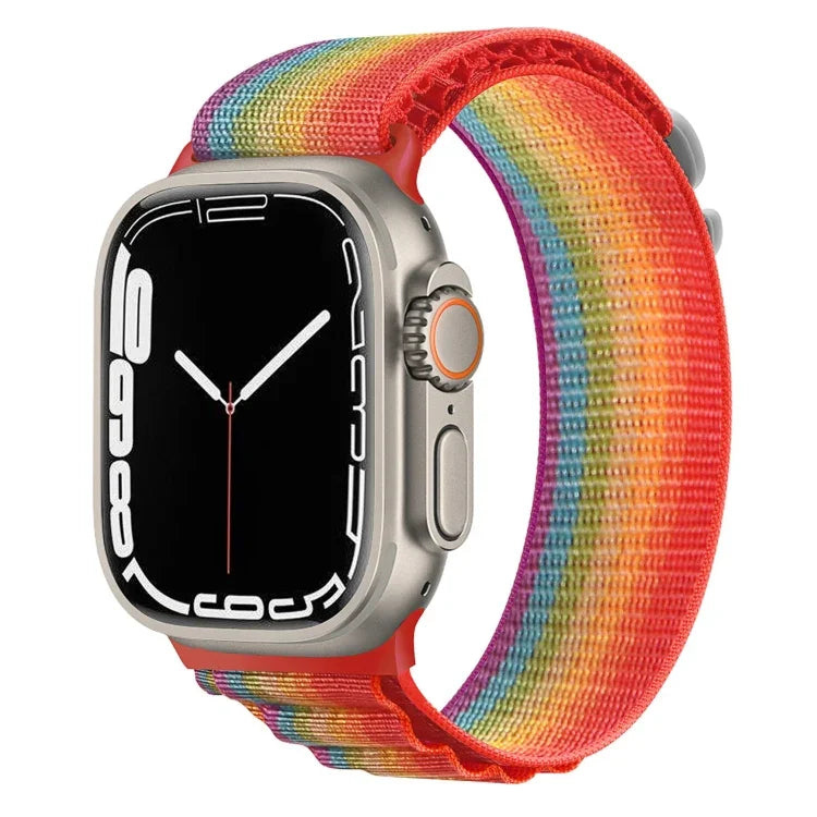 銀バックルナイロン時計バンド、Apple Watch Ultra 49mm / シリーズ8＆7 45mm / SE 2＆6＆SE＆5＆4 44mm用、Apple Watch シリーズ8＆7 41mm / SE 2＆6＆SE＆5＆4 40mm / 3＆2＆1 38mm用