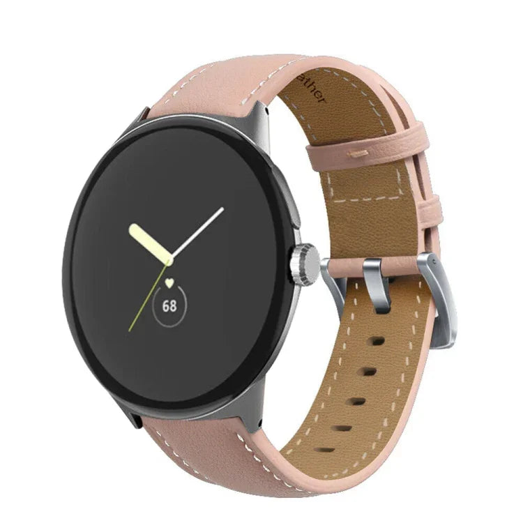 尖った尾のステッチ 本革ウォッチバンド, Google Pixel Watch 4 / 3 / 2 / 1 41mm 用