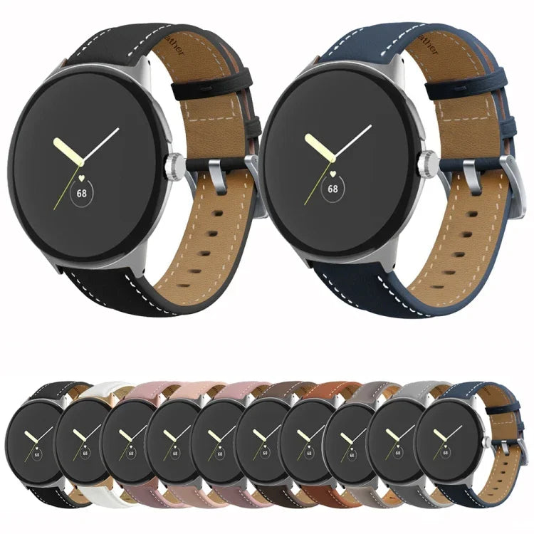 尖った尾のステッチ 本革ウォッチバンド, Google Pixel Watch 4 / 3 / 2 / 1 41mm 用