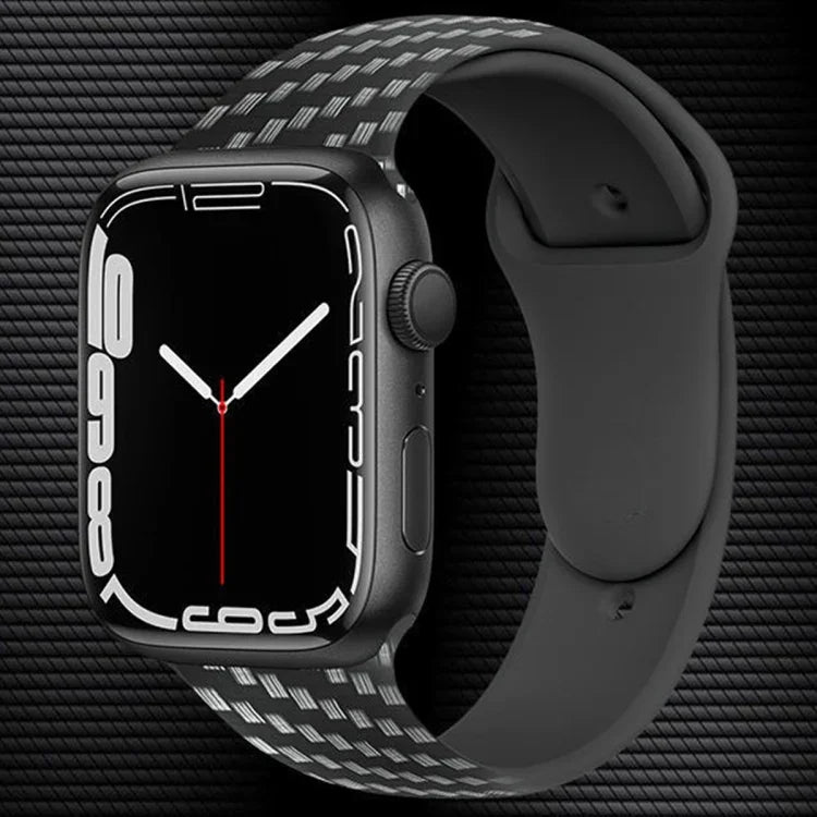 カーボンファイバーシリコンストラップ、Apple Watch Ultra 49mm / シリーズ8＆7 45mm / SE 2＆6＆SE＆5＆4 44mm / 3＆2＆1 42mm用、Apple Watch シリーズ8＆7 41mm / SE＆SE＆5＆4 40mm / 3＆2＆1 38mm用