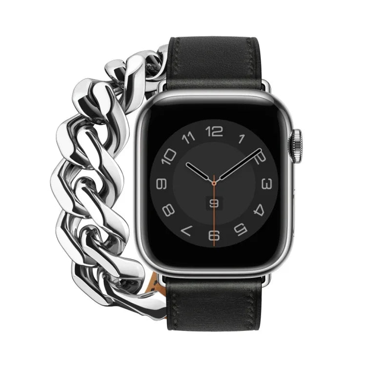 ダブルループ本革ステンレススチールウォッチバンド、Apple Watch Ultra 49mm / シリーズ8＆7 45mm用、Apple Watch シリーズ8＆7 41mm用