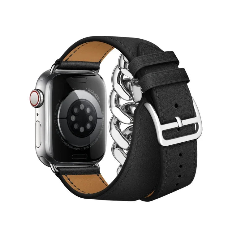 ダブルループ本革ステンレススチールウォッチバンド、Apple Watch Ultra 49mm / シリーズ8＆7 45mm用、Apple Watch シリーズ8＆7 41mm用