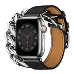 ダブルループ本革ステンレススチールウォッチバンド、Apple Watch Ultra 49mm / シリーズ8＆7 45mm用、Apple Watch シリーズ8＆7 41mm用