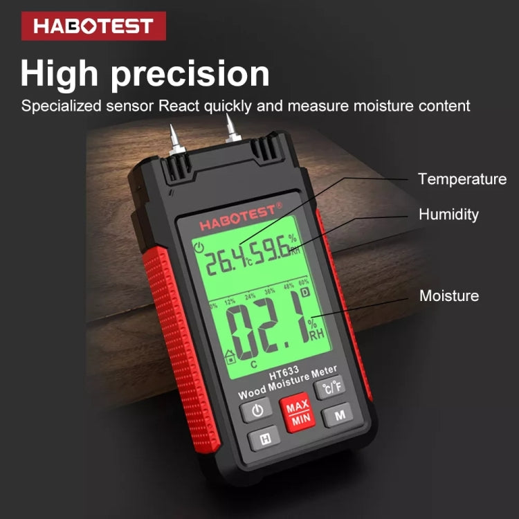 HABOTEST HT633 携帯用多機能デジタル表示 木材水分計, HT633