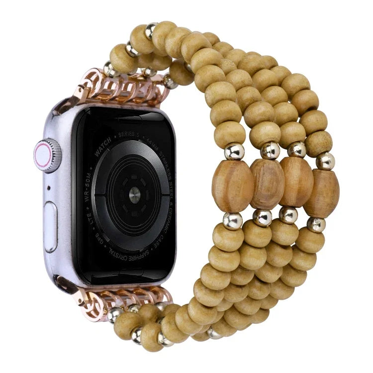 ウッドビーズウォッチバンド、Apple Watch Ultra 49mm / シリーズ8＆7 45mm用、Apple Watch シリーズ8＆7 41mm用