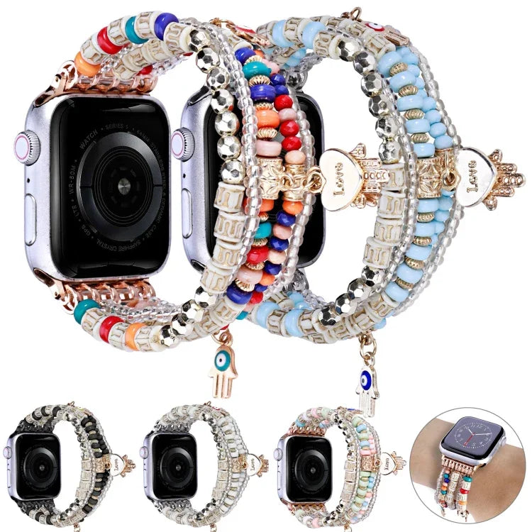 フォレストスタイルビーズウォッチバンド、Apple Watch Ultra 49mm / シリーズ8＆7 45mm用、Apple Watch シリーズ8＆7 41mm用