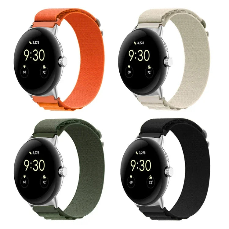 ナイロンループ銀コネクターウォッチバンド、Google Pixel Watch 4 / 3 / 2 / 1 41mm用