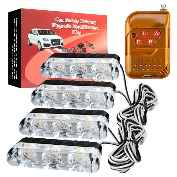 4 in 1 Car 12LEDs Grille Flash Lights Warning Lights with Wireless Remote Control, Red, Red White, Red Blue, Yellow, Yellow White, Blue, Blue White, White