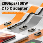 100W Type-CオスからType-Cメス 20Gbps亜鉛合金アダプター、Type-CオスからType-Cメス側面曲げ、Type-CオスからType-Cメス垂直角度、Type-CオスからType-Cメス中間曲げ、Type-CオスからType-Cメス直線