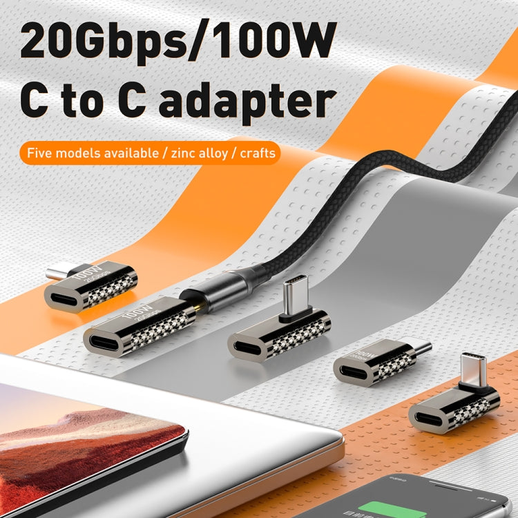 100W Type-CオスからType-Cメス 20Gbps亜鉛合金アダプター、Type-CオスからType-Cメス側面曲げ、Type-CオスからType-Cメス垂直角度、Type-CオスからType-Cメス中間曲げ、Type-CオスからType-Cメス直線