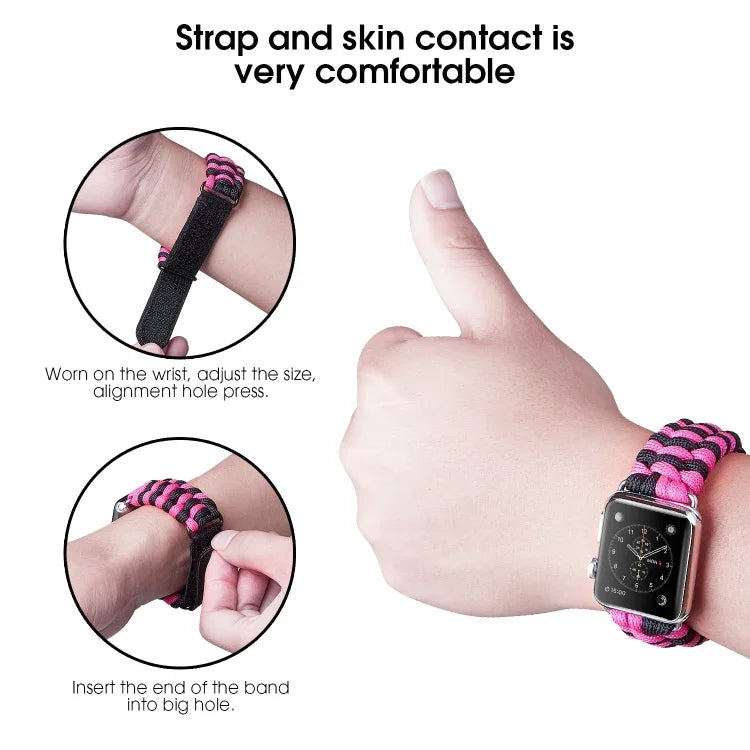 パラコード プレーンウィーブ フック＆ループファスナーナイロンウォッチバンド、Apple Watch Series 8&7 41mm / SE 2&6&SE&5&4 40mm 用、Apple Watch Ultra 49mm / Series 8&7 45mm / SE 2&6&SE&5&4 44mm 用