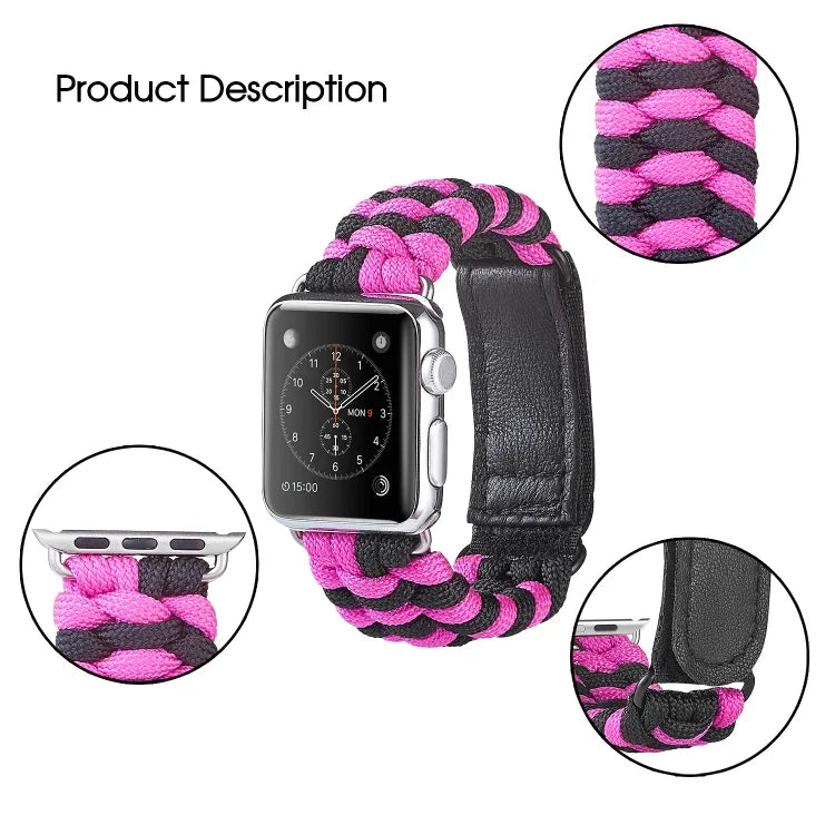 パラコード プレーンウィーブ フック＆ループファスナーナイロンウォッチバンド、Apple Watch Series 8&7 41mm / SE 2&6&SE&5&4 40mm 用、Apple Watch Ultra 49mm / Series 8&7 45mm / SE 2&6&SE&5&4 44mm 用