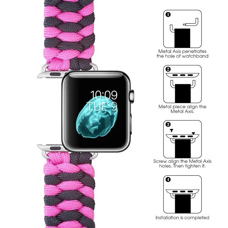 パラコード プレーンウィーブ フック＆ループファスナーナイロンウォッチバンド、Apple Watch Series 8&7 41mm / SE 2&6&SE&5&4 40mm 用、Apple Watch Ultra 49mm / Series 8&7 45mm / SE 2&6&SE&5&4 44mm 用