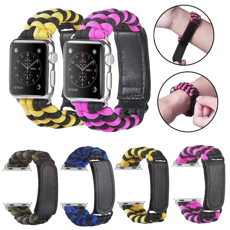 パラコード プレーンウィーブ フック＆ループファスナーナイロンウォッチバンド、Apple Watch Series 8&7 41mm / SE 2&6&SE&5&4 40mm 用、Apple Watch Ultra 49mm / Series 8&7 45mm / SE 2&6&SE&5&4 44mm 用