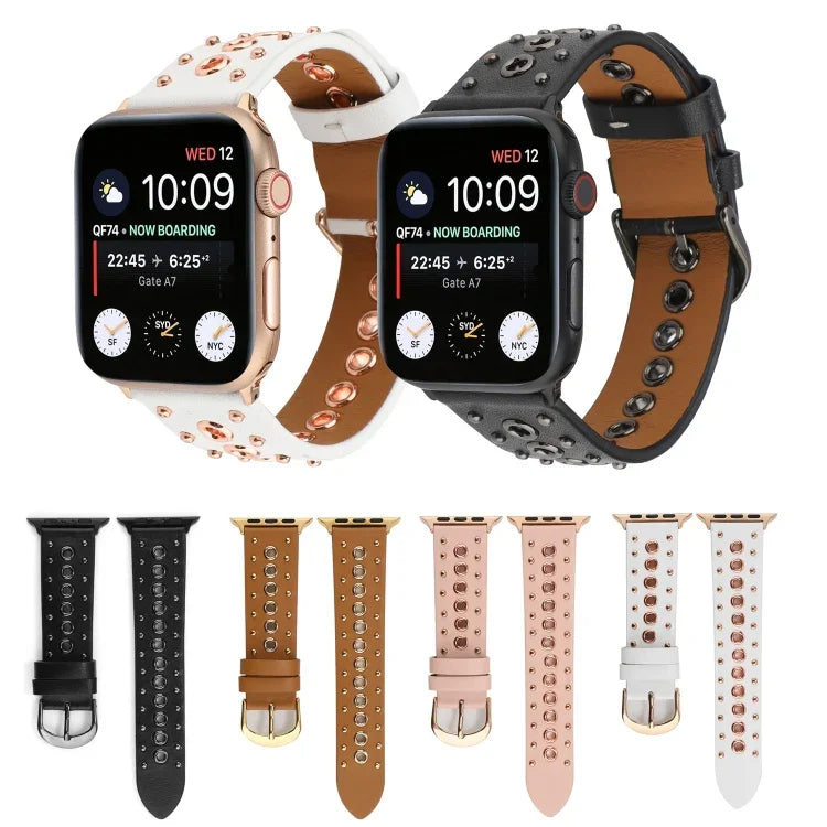 パンクリベット本革ウォッチバンド、Apple Watch Series 7 41mm / 6 & SE & 5 & 4 40mm 用、Apple Watch Ultra 49mm / Series 8&7 45mm / SE 2&6&SE&5&4 44mm 用