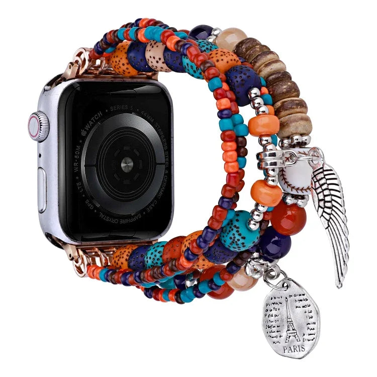 ビーズポージーウィングブレスレットウォッチバンド、Apple Watch Series 8&7 45mm / SE 2&6&SE&5&4 44mm 用、Apple Watch Series 8&7 41mm / SE 2&6&SE&5&4 40mm 用