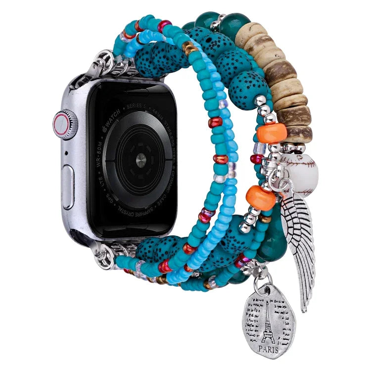 Beaded Posey Wings Bracelet Watch Band, For Apple Watch Series 8&7 45mm / SE 2&6&SE&5&4 44mm, For Apple Watch Series 8&7 41mm / SE 2&6&SE&5&4 40mm