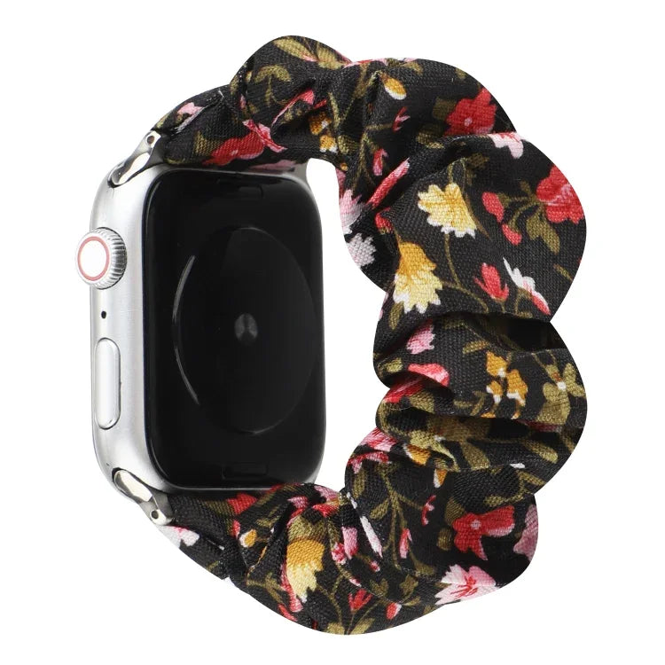 チェック柄花柄布製ヘアリングウォッチバンド、Apple Watch Ultra 49mm / シリーズ 8&7 45mm / SE 2&6&SE&5&4 44mm / 3&2&1 42mm 用、Apple Watch シリーズ 8&7 41mm / SE 2&6&SE&5&4 40mm / 3&2&1 38mm 用