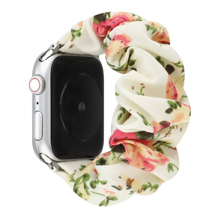 チェック柄花柄布製ヘアリングウォッチバンド、Apple Watch Ultra 49mm / シリーズ 8&7 45mm / SE 2&6&SE&5&4 44mm / 3&2&1 42mm 用、Apple Watch シリーズ 8&7 41mm / SE 2&6&SE&5&4 40mm / 3&2&1 38mm 用