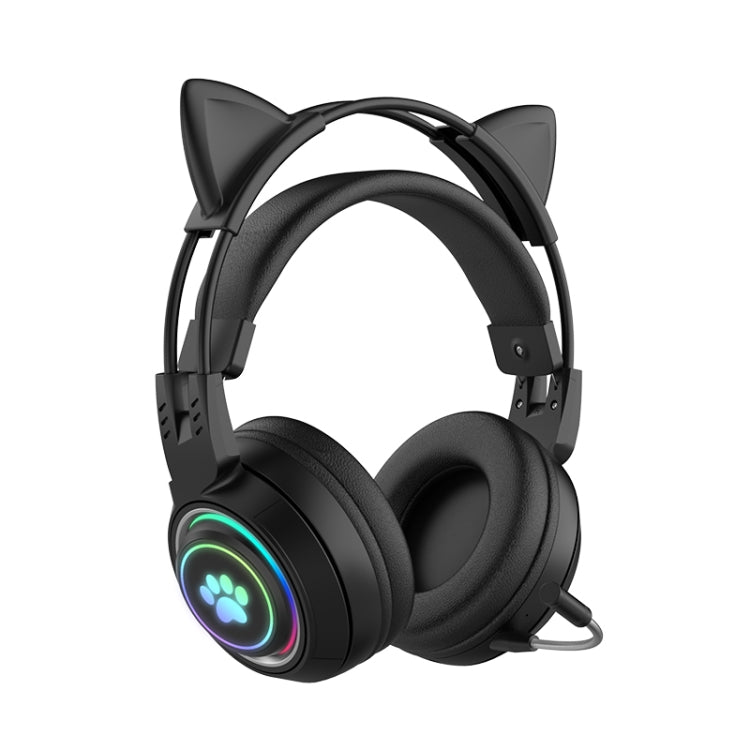 T25 RGB ステレオ猫耳Bluetoothワイヤレスヘッドホン 取り外し可能マイク付き