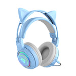 T25 RGB ステレオ猫耳Bluetoothワイヤレスヘッドホン 取り外し可能マイク付き