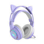 T25 RGB ステレオ猫耳Bluetoothワイヤレスヘッドホン 取り外し可能マイク付き