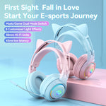 T25 RGB ステレオ猫耳Bluetoothワイヤレスヘッドホン 取り外し可能マイク付き