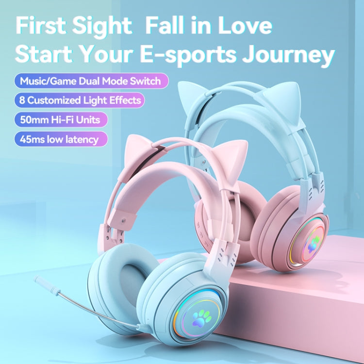 T25 RGB ステレオ猫耳Bluetoothワイヤレスヘッドホン 取り外し可能マイク付き