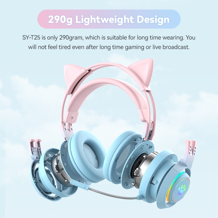 T25 RGB ステレオ猫耳Bluetoothワイヤレスヘッドホン 取り外し可能マイク付き
