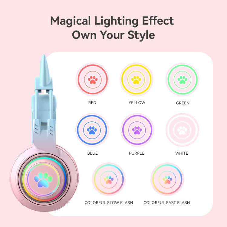 T25 RGB ステレオ猫耳Bluetoothワイヤレスヘッドホン 取り外し可能マイク付き
