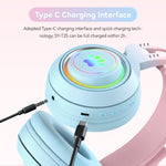 T25 RGB ステレオ猫耳Bluetoothワイヤレスヘッドホン 取り外し可能マイク付き