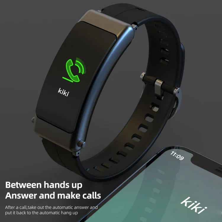 K50+ 0.96インチ レザーバンド イヤホン取り外し可能 ライフ防水スマートウォッチ Bluetooth通話対応、レザーバンド（ブラック）
