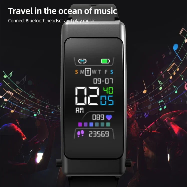 K50+ 0.96インチ レザーバンド イヤホン取り外し可能 ライフ防水スマートウォッチ Bluetooth通話対応、レザーバンド（ブラック）