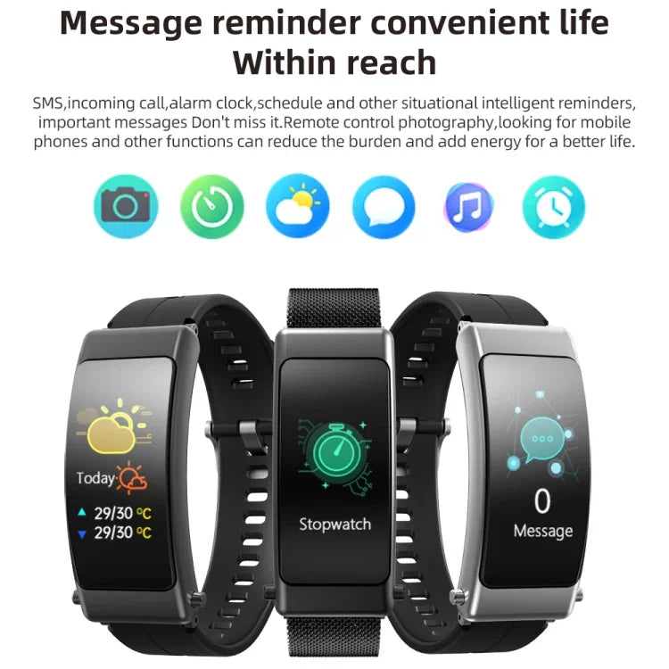 K50+ 0.96インチ レザーバンド イヤホン取り外し可能 ライフ防水スマートウォッチ Bluetooth通話対応、レザーバンド（ブラック）