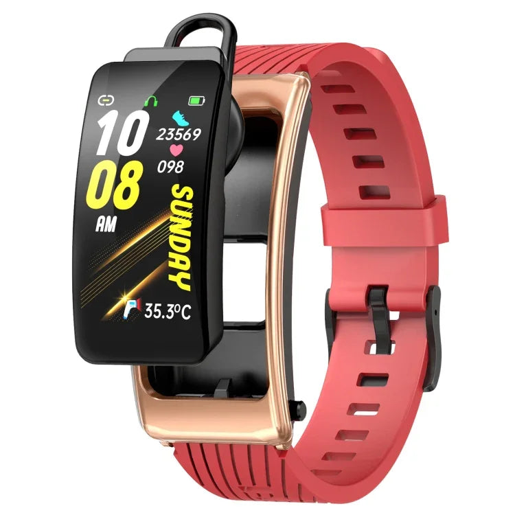 K20 1.14インチ シリコンバンド イヤホン取り外し可能 ライフ防水スマートウォッチ Bluetooth通話対応、シリコンバンド（ブラックローズゴールド）