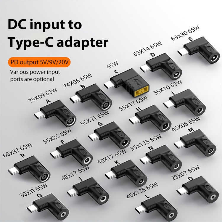 65W DC入力からUSB-C / Type-C PD電源アダプター、7.9x0.9mm、7.4x0.6mm、Lenovoスクエアポート用、6.5x1.4mm、6.3x3.0mm、5.5x2.5mm、5.5x2.1mm、5.5x1.7mm、5.5x1.0mm、4.8x1.7mm、4.0x1.7mm、4.0x13.5mm、4.5x0.6mm、3.5x1.35mm、2.5x0.7mm、6.0x3.7mm、3.0x1.1mm