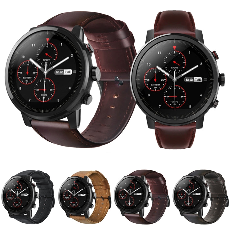 Oil Wax Genuine Leather Watch Band, For Amazfit 2 Stratos, For Ticwatch Pro / E2 / S2, For Pebble Gen 1, For Pebble Time