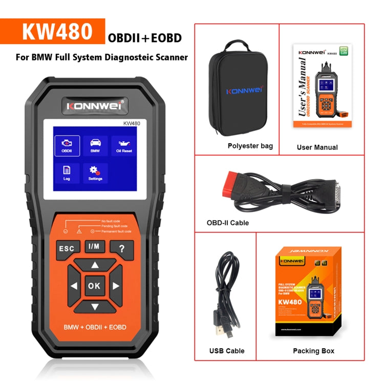 KONNWE KW480 2.8 inch Color Screen OBD2 Car Fault Detector, For BMW