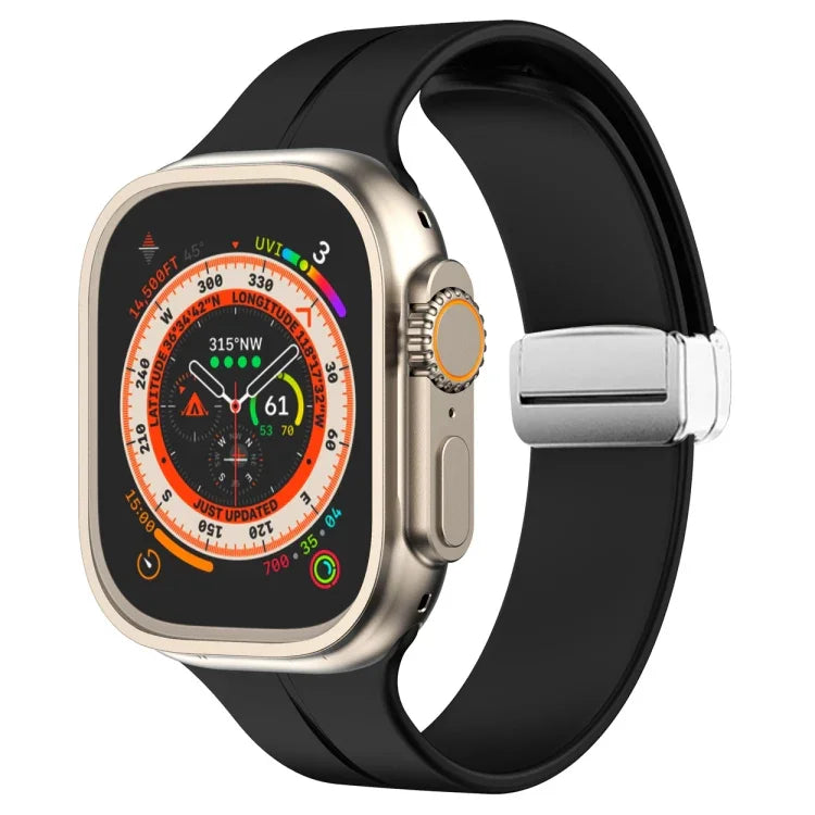 マグネティックフォールドクラスプシリコンウォッチバンド、Apple Watch Series 8&7 45mm用、Apple Watch Series 8&7 41mm用