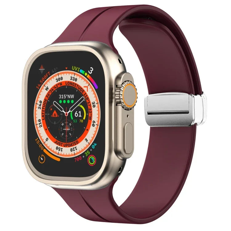 マグネティックフォールドクラスプシリコンウォッチバンド、Apple Watch Series 8&7 45mm用、Apple Watch Series 8&7 41mm用