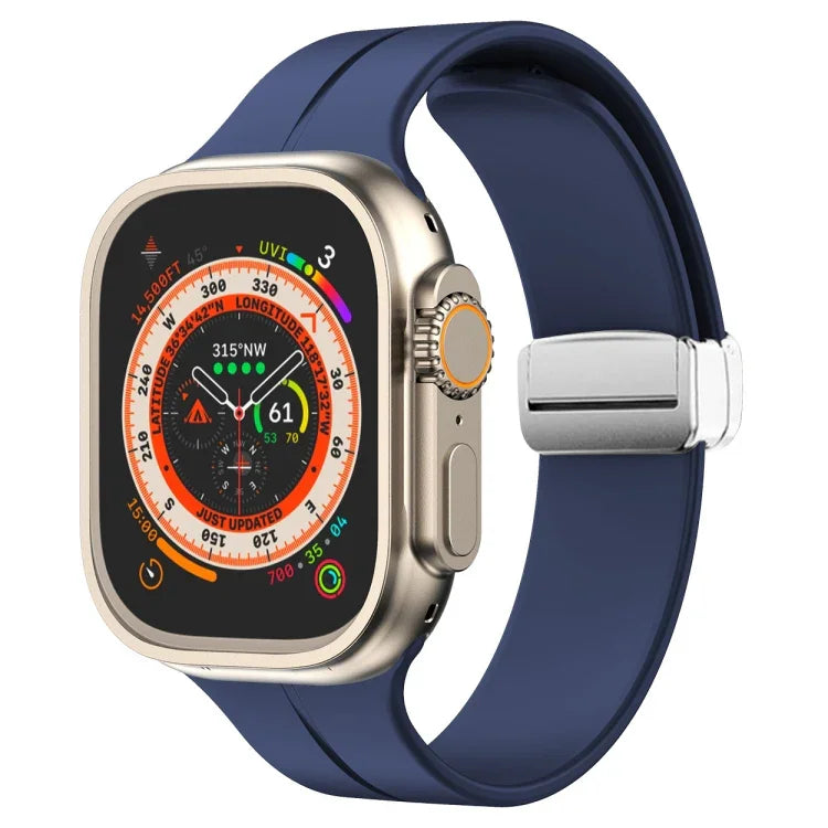 マグネティックフォールドクラスプシリコンウォッチバンド、Apple Watch Series 8&7 45mm用、Apple Watch Series 8&7 41mm用