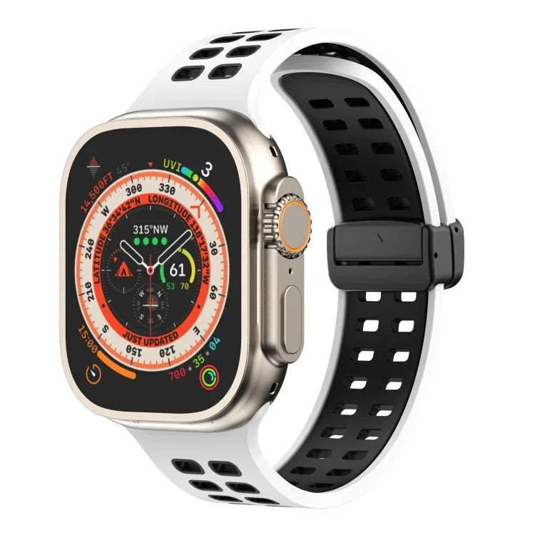 マグネティックフォールドクラスプスクエアホールシリコンウォッチバンド、Apple Watch Series 8&7 45mm用、Apple Watch Series 8&7 41mm用